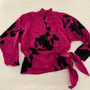 Vintage Pink & Black  Silk Blouse